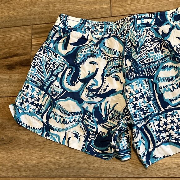 Lilly Pulitzer Katia Shorts SZ XS Keep on Trunkin Blue White Elephant Rayon - Picture 10 of 11